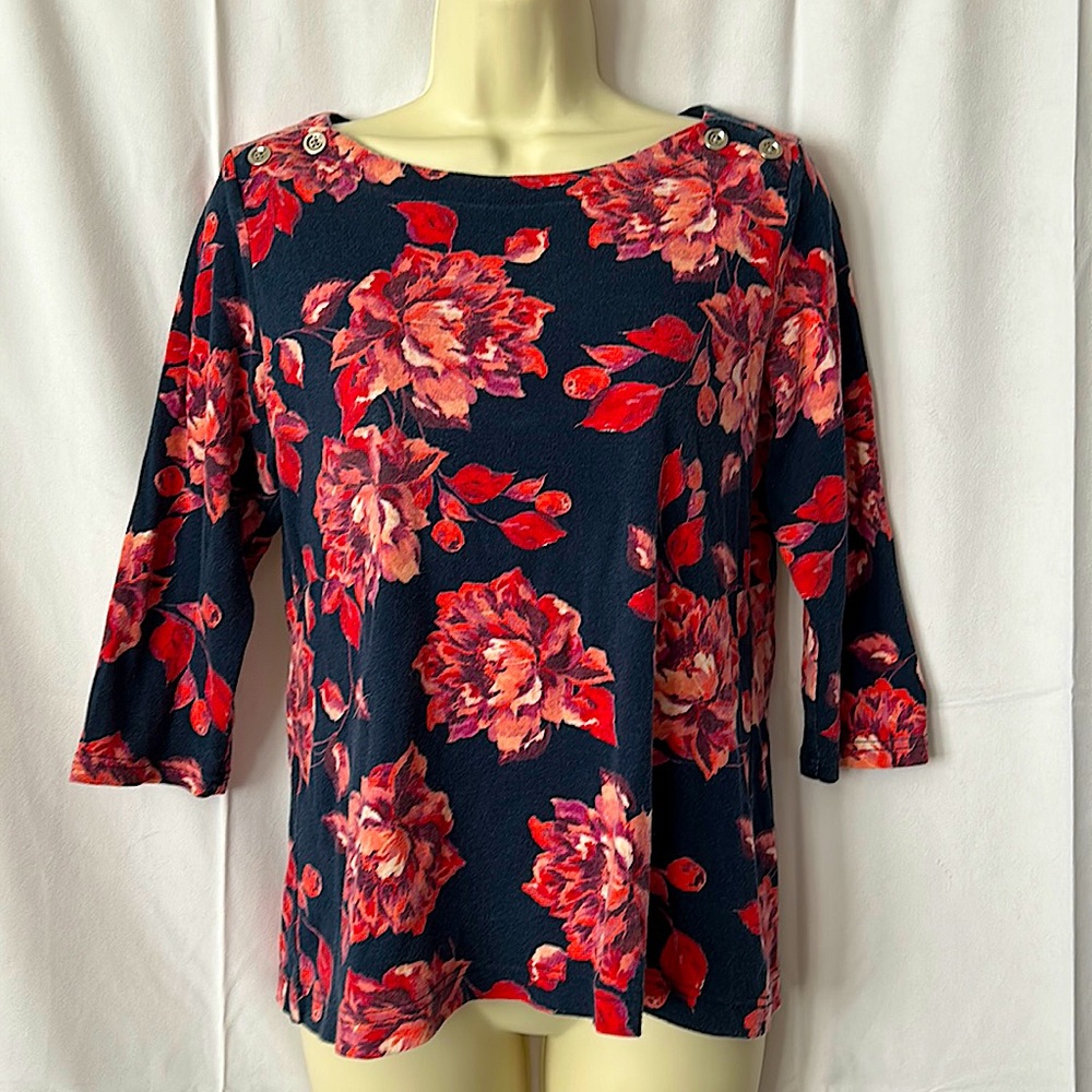 Croft and Barrow Navy Blue/Pink 3/4 Sleeves Cotton Shirt Top Size M - Picture 1 of 4
